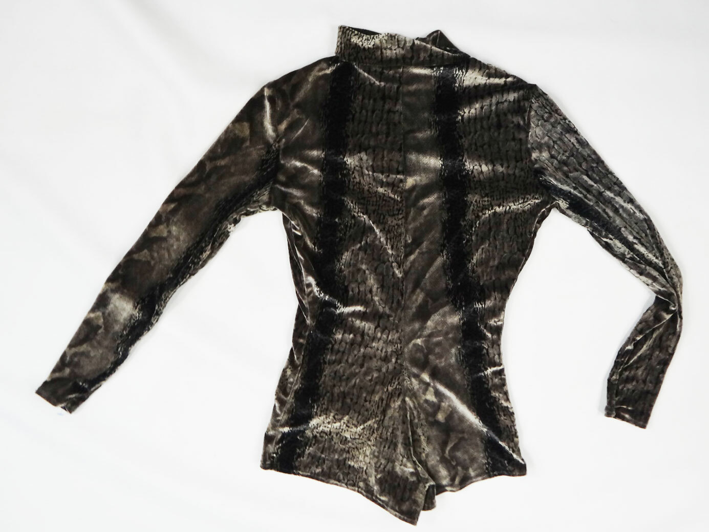 Velvet leotard dancewear long sleeve singlet SMALL Je TAIME snake skin front zip