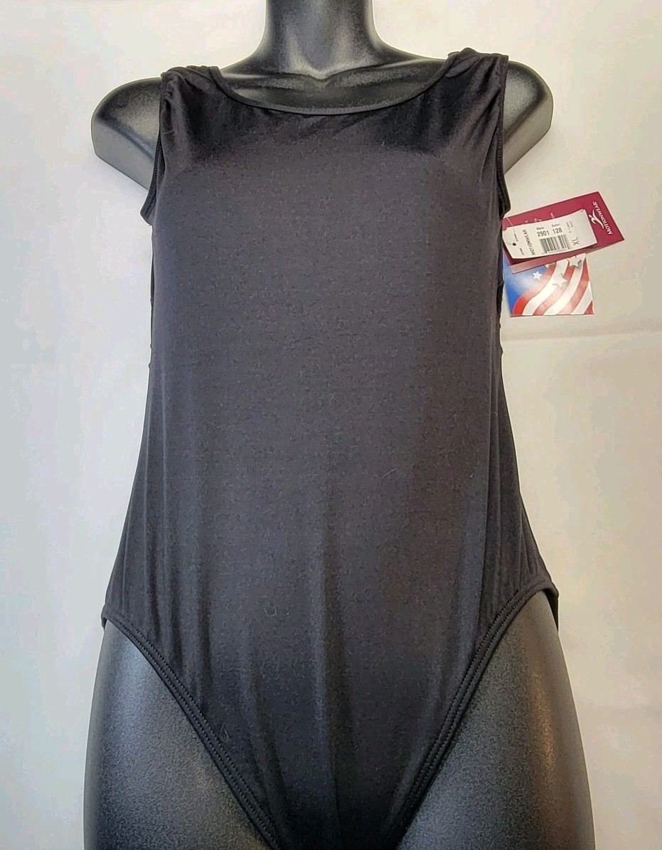 Motionwear Black Sleeveless Leotard Scoop Neckline Lace Detail On Back SZ XL-A