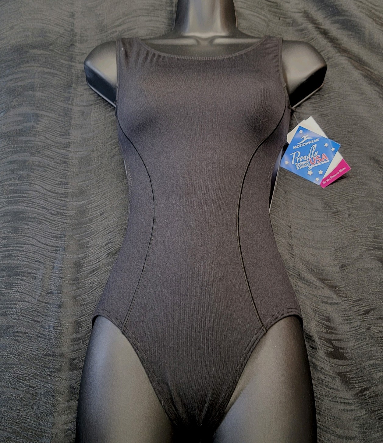 Motionwear Sleeveless Tank Leotard Black Scoop Neckline Back Cutouts SZ SA