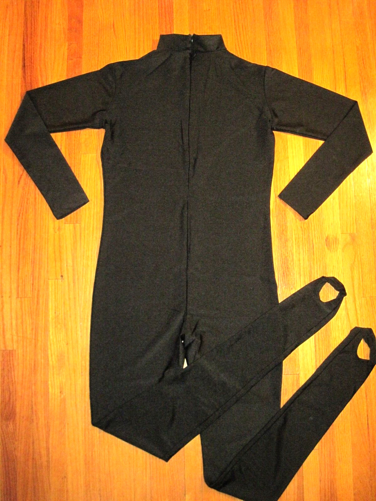 Plus Size Shiny Black Long Sleeve T Neck Stirrup Foot Unitard Size XL-14-16 New