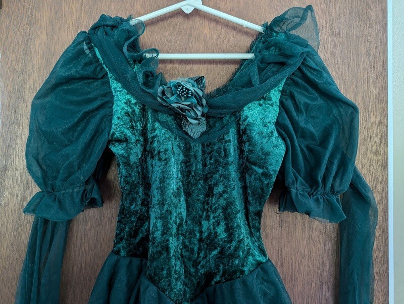 Wolff Fording Hunter Green Dance Velvet Bodysuit with Chiffon Skirt Size Petite