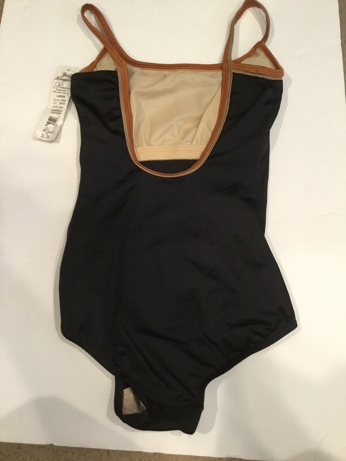 New, Women’s Body Wrappers Premiere Camisole Leotard, Black/Brown, Size Large
