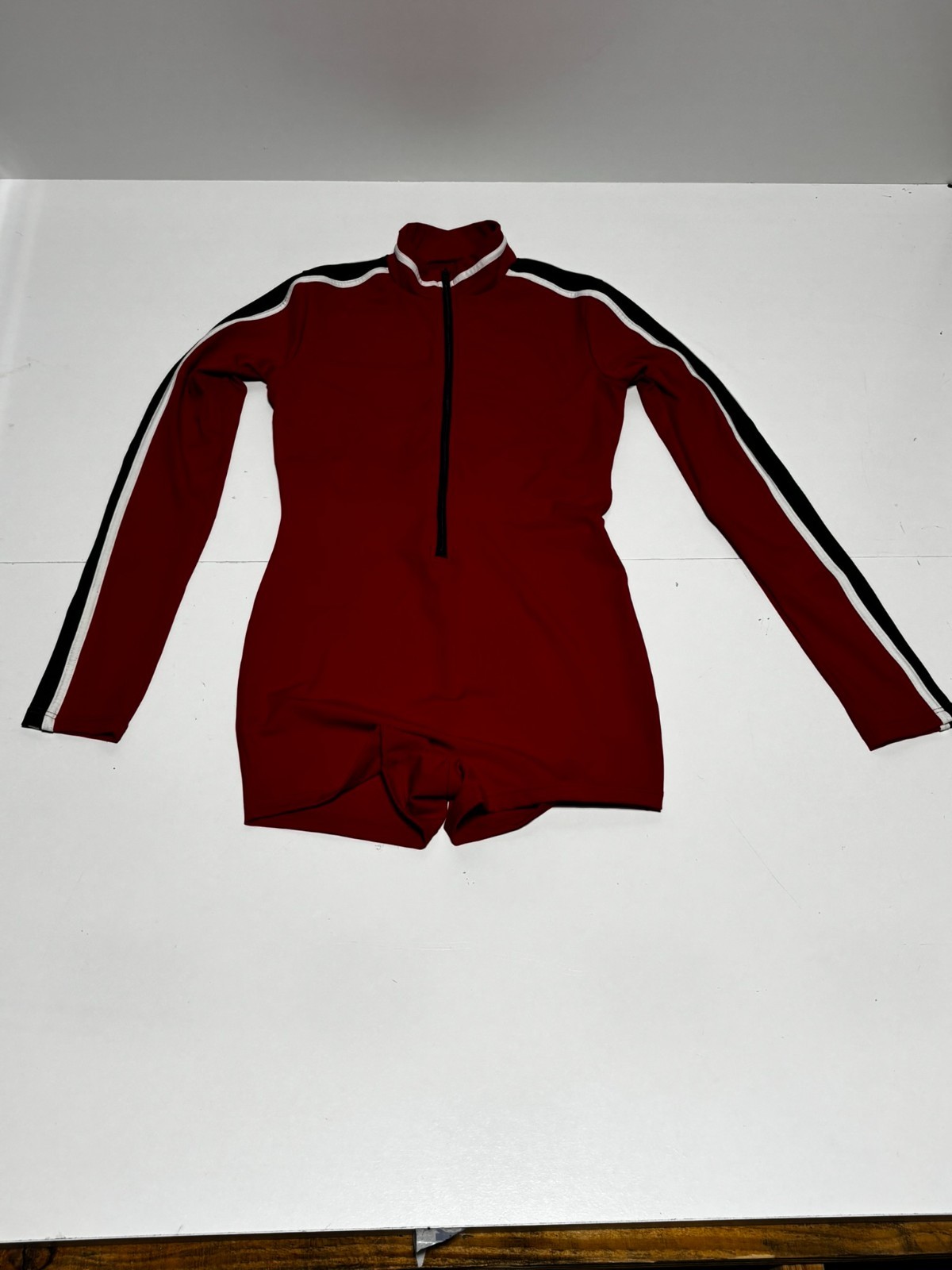 Balera Red Black Long Sleeve Arm Stripe Biketard Dance Costume Size MA