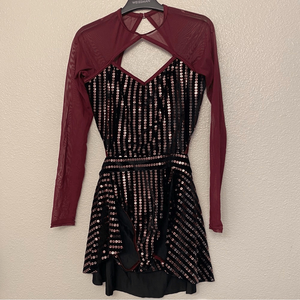 Weissman Elite dance costume burgundy red velvet Need You Tonight D11810 MA