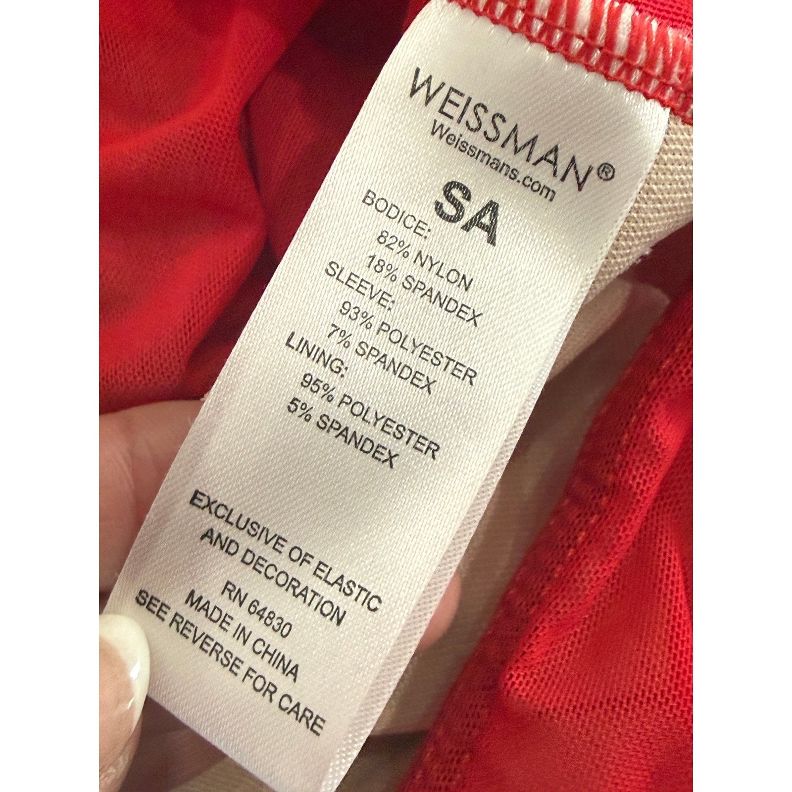 Weissman Adult Small Red Sequin Mesh Long Sleeve Dance Leotard Costume Belt