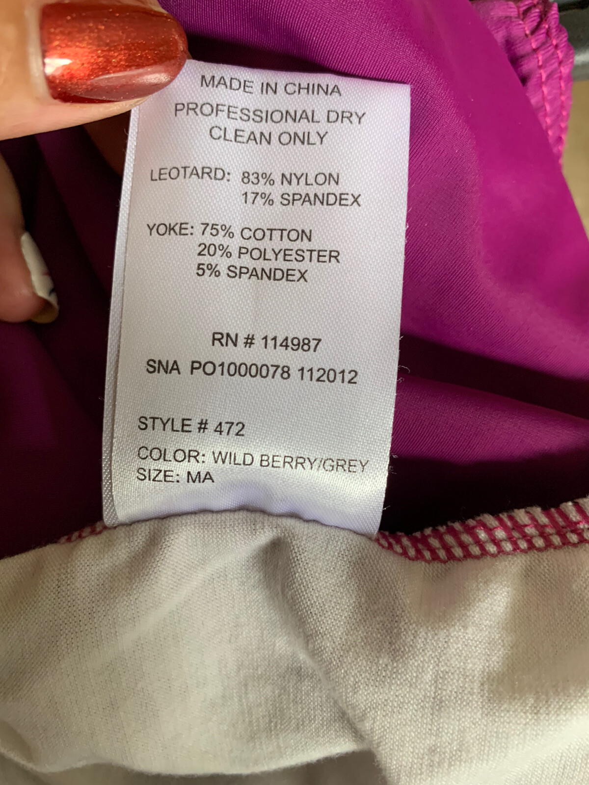 Revolution Dancewear Wild Berry Color Leotard With Yoke Size MA