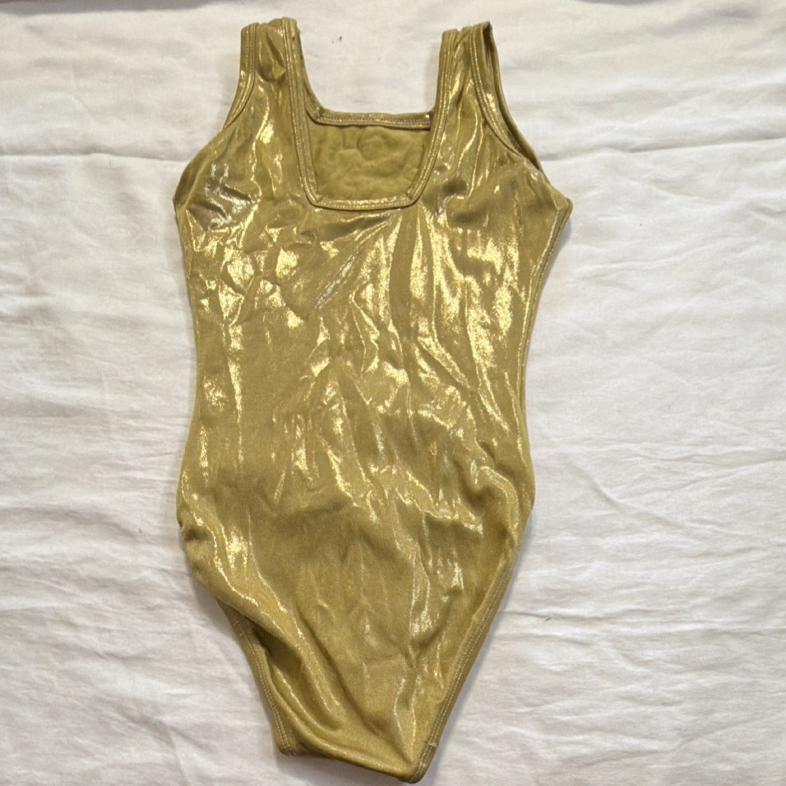 Alpha Factor Gold Aerials Dance Leotard Youth L Performance Gymnastics Costume