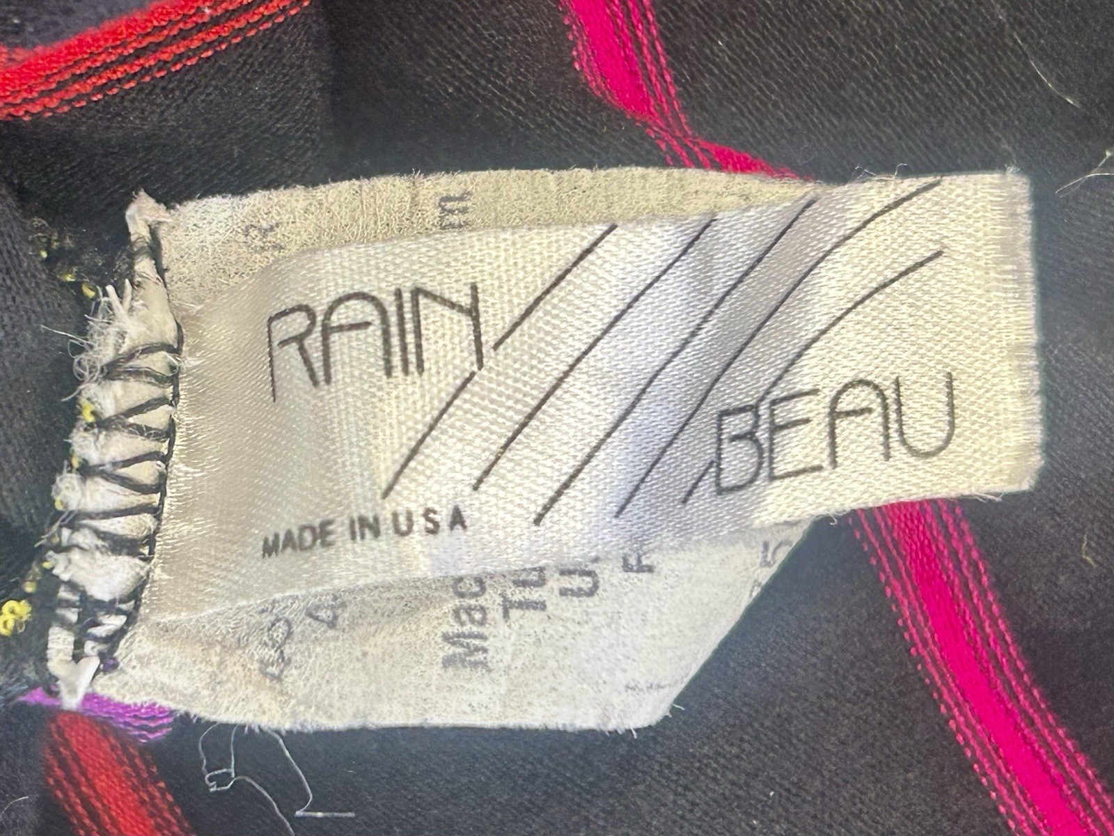 Vintage Rain Beau Rainbow Stripes & Black Leotard Sz L Made In USA 80s
