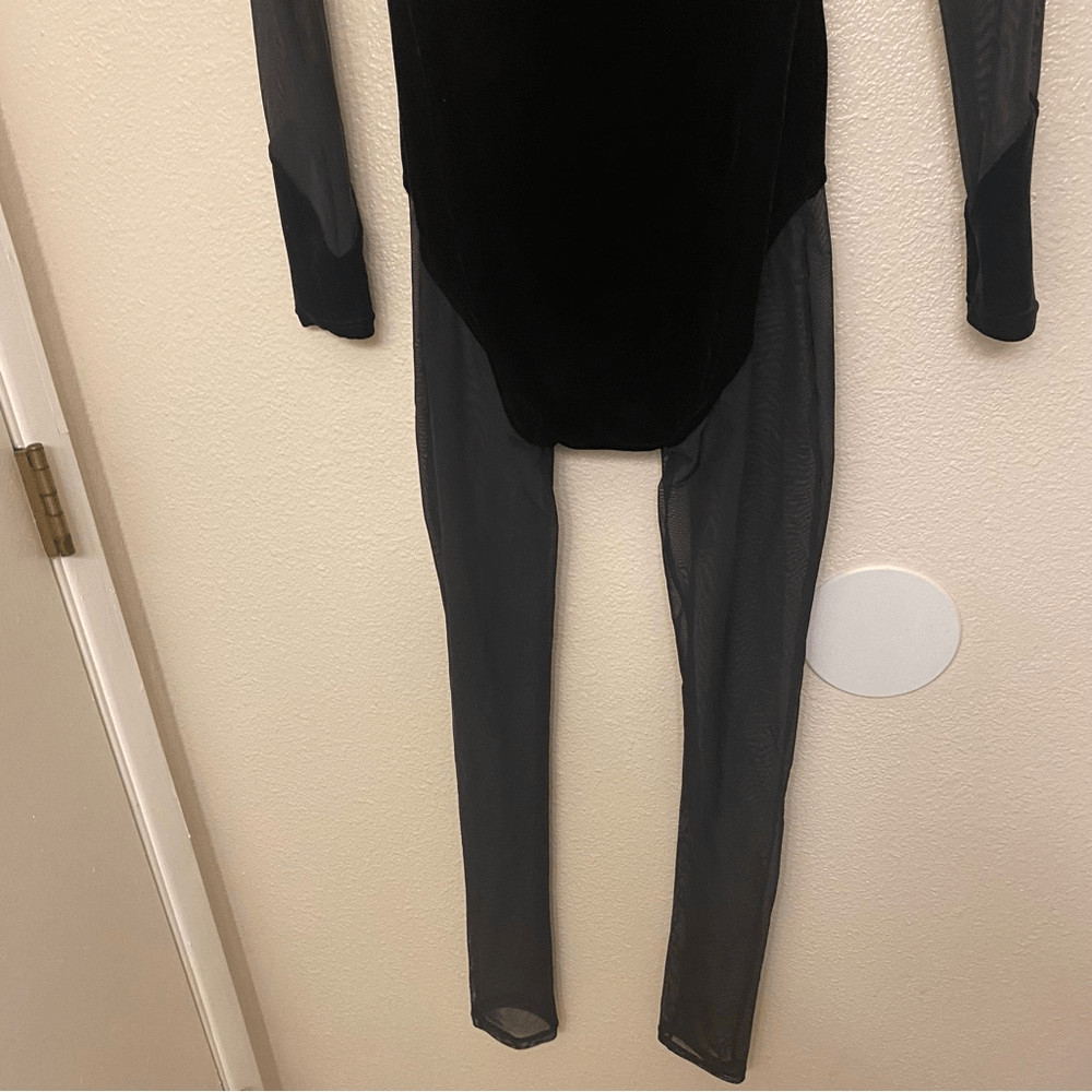 WEISSMAN Elite Dance Costume black Velvet Illusion Unitard rhinestone V12241 SA