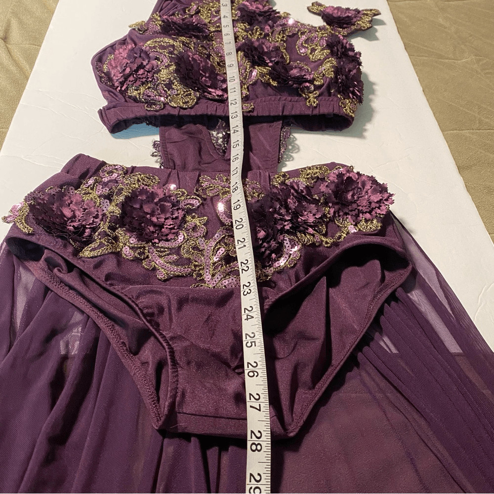 Glamour solo dance costume custom purple lace embroidered MA-Medium adult