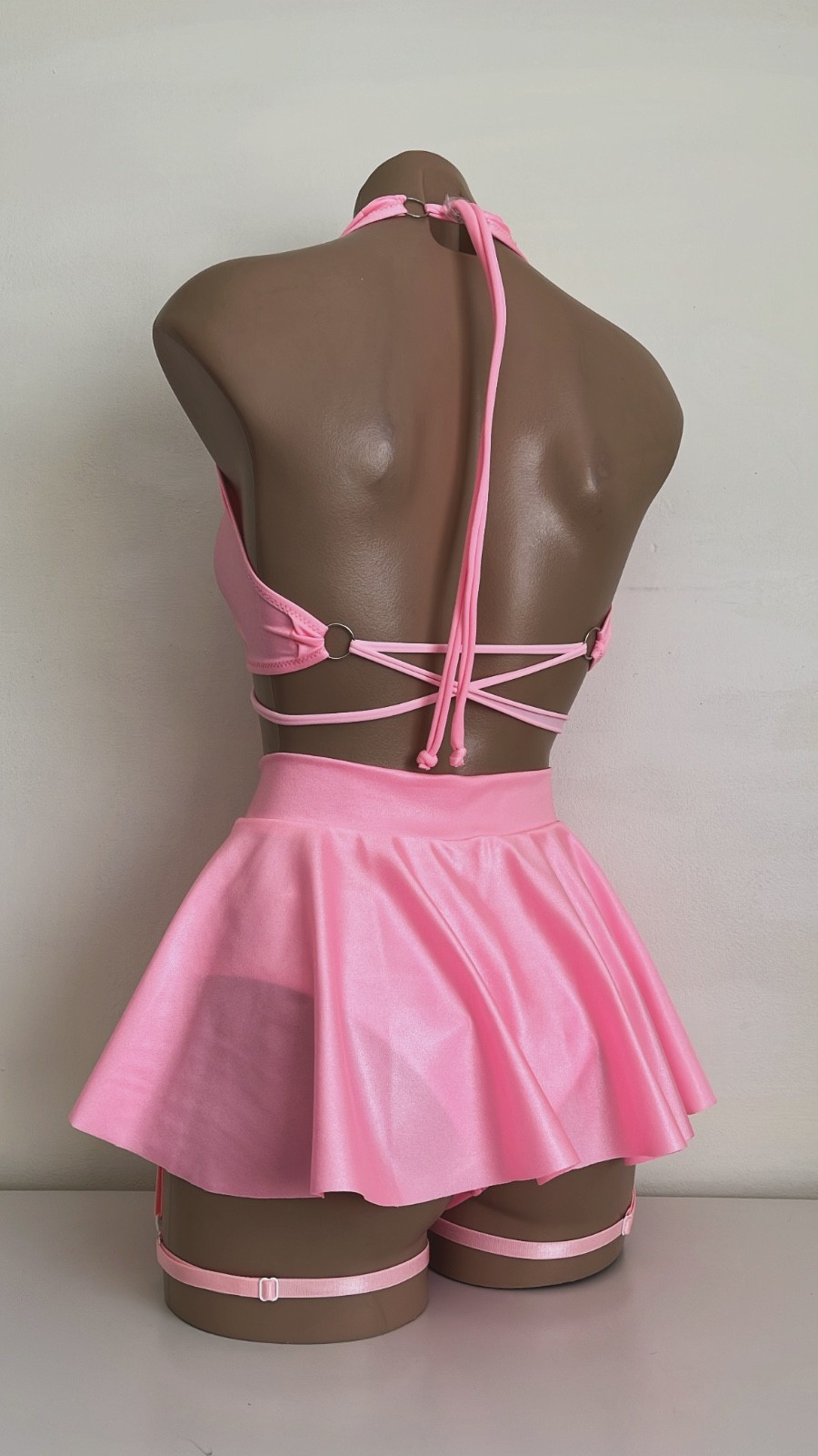 Schminke👙dance wear pole-dance skirt brief wet-look hologram 5x ring halter top