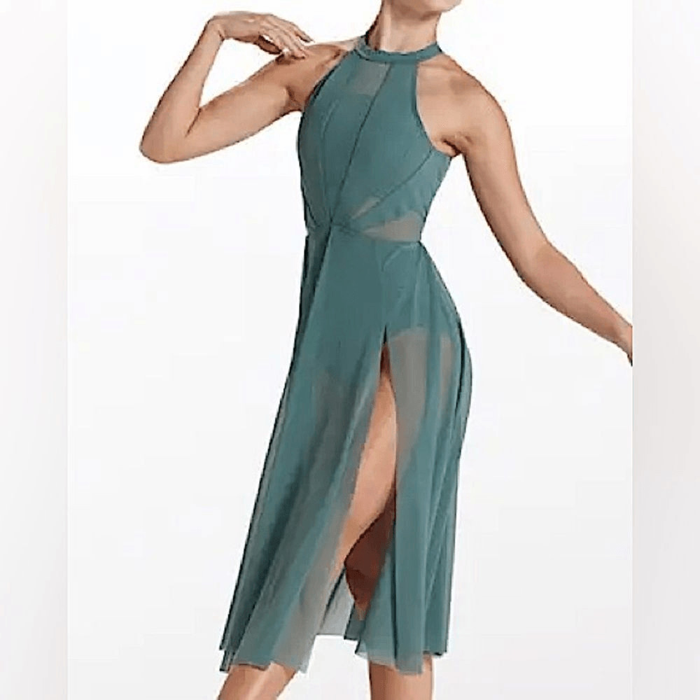Balera Weissman Dance Costume High Neck Halter Dress Maxi sage green D11656 SA