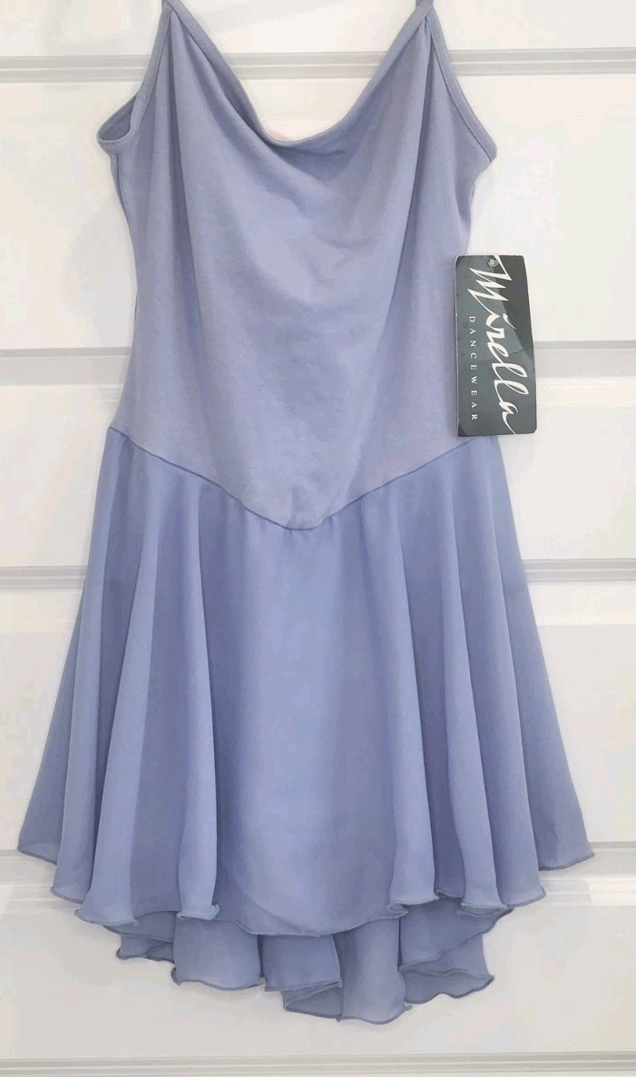 NWT Mirella Dancewear Leotard Light Blue with Attached Sheer Chiffon Skirt Sz L