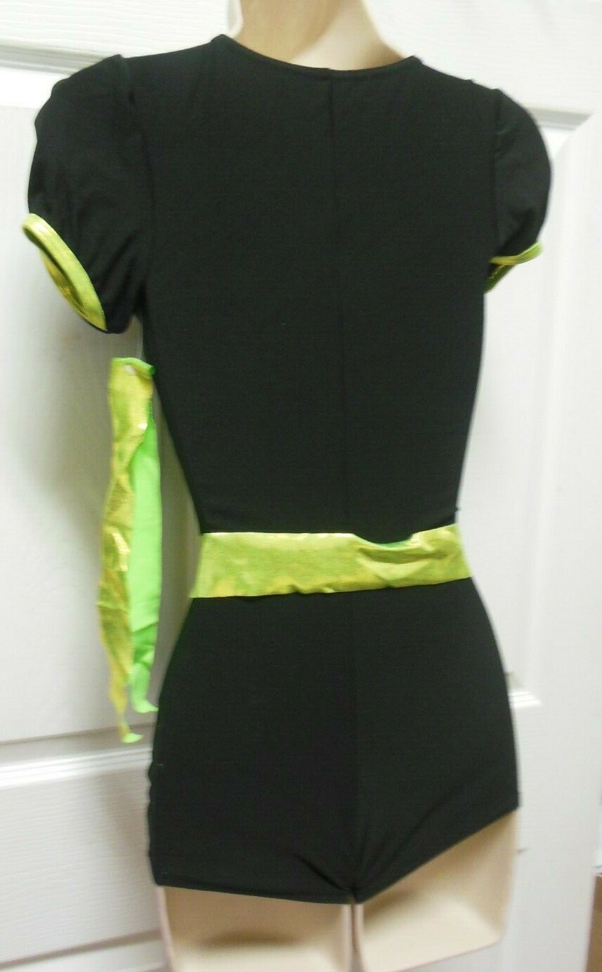 Black Cap Sleeve Jazz Shorty Unitard Hot Lime Dance Costume Small Adult