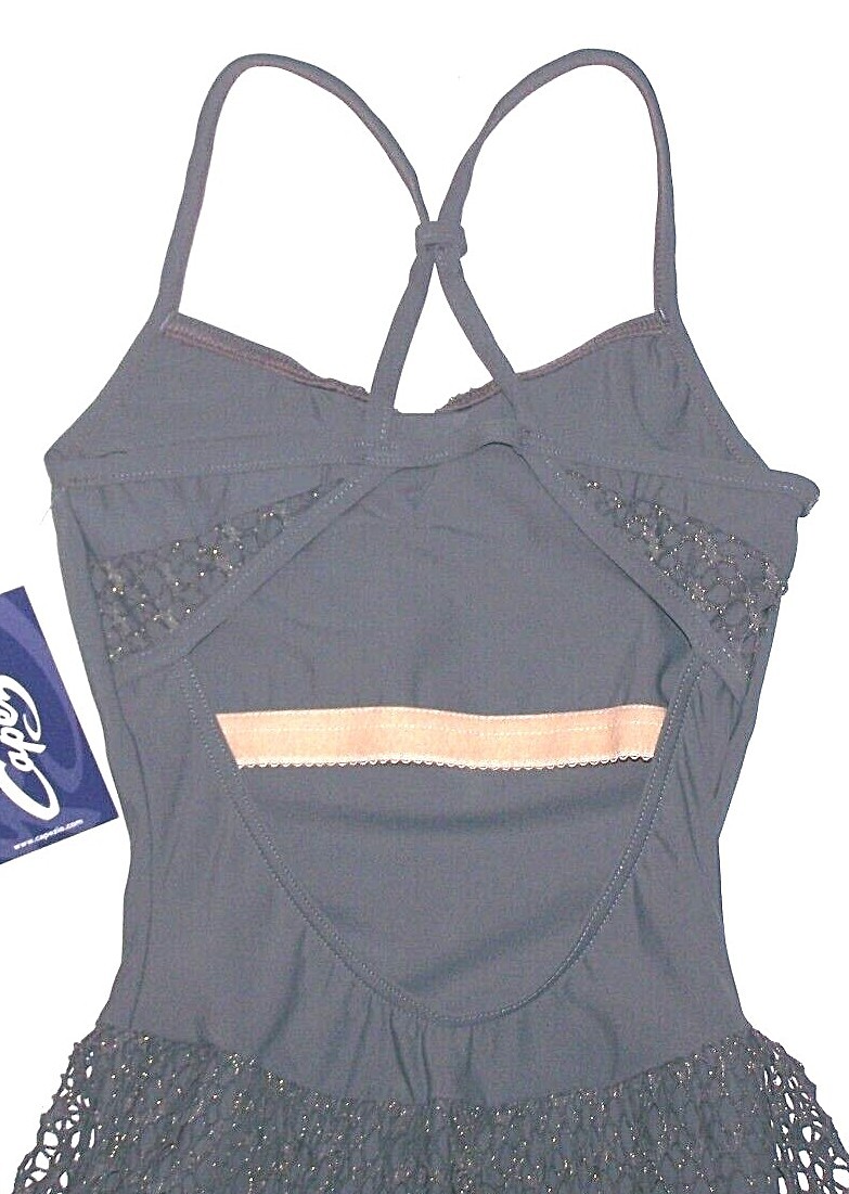 Capezio Camisole Dress Jacquard Skirt Leotard Bodysuit 10188 Gray New Nwt Women