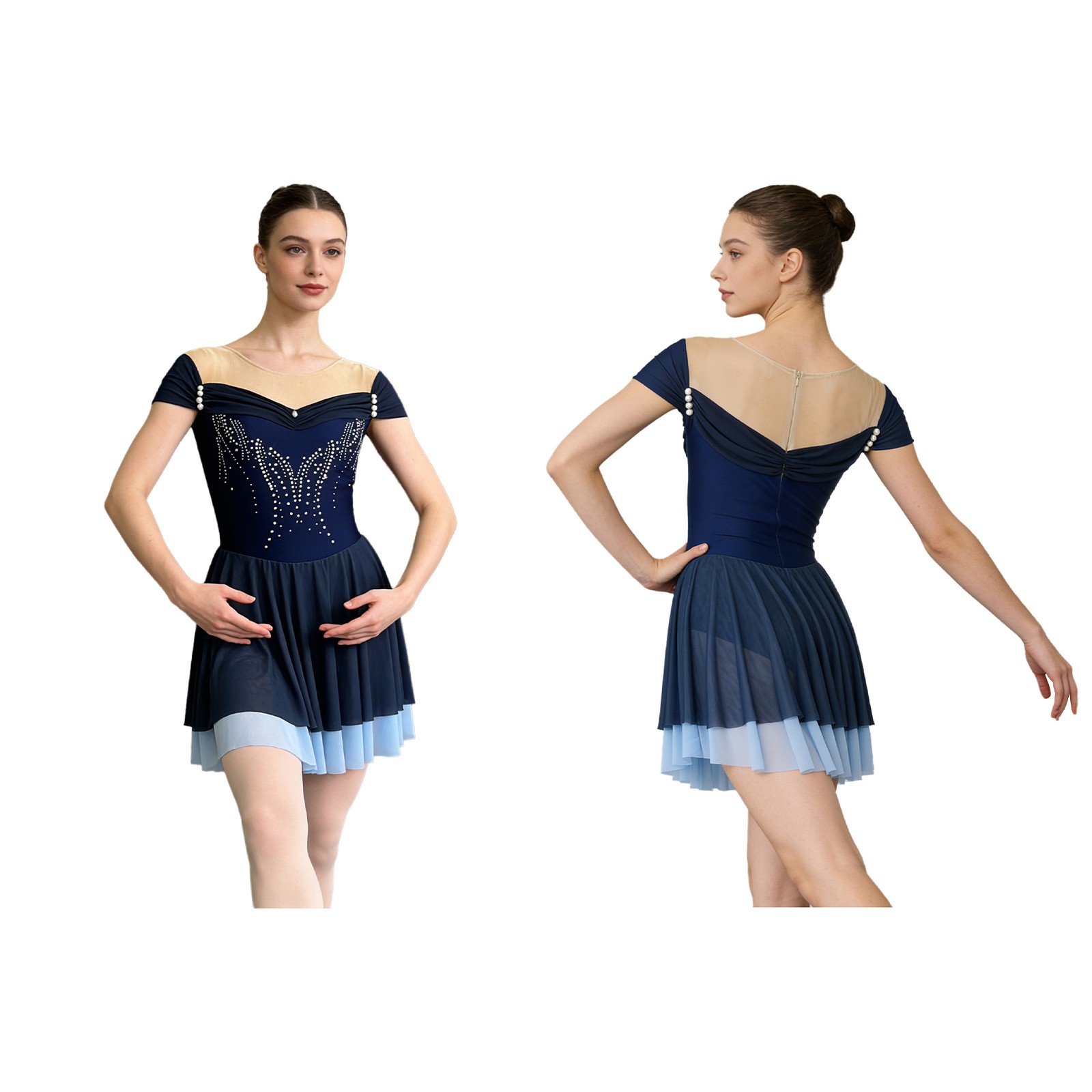 Women Skirted Party Ballerina Lyrical Dress Built-in Briefs Cap Sleeve Dancing
