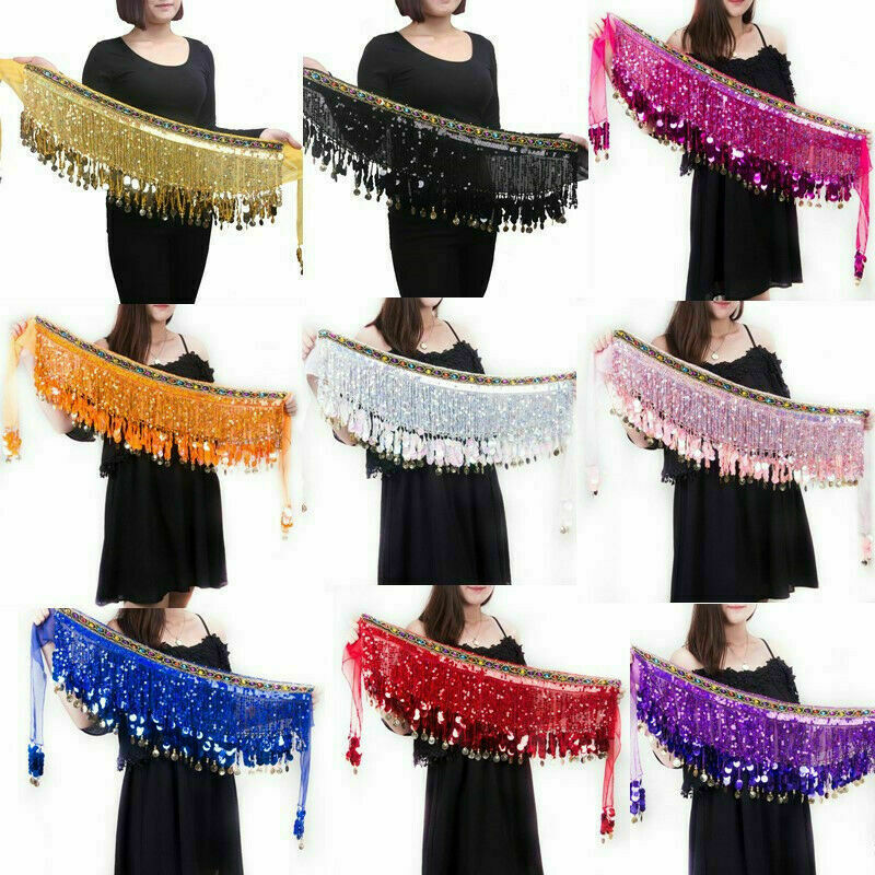 Women Belly Dancing Hip Scarf Wrap Tribal Belt Skirt Chain Fringe Tassel NR9