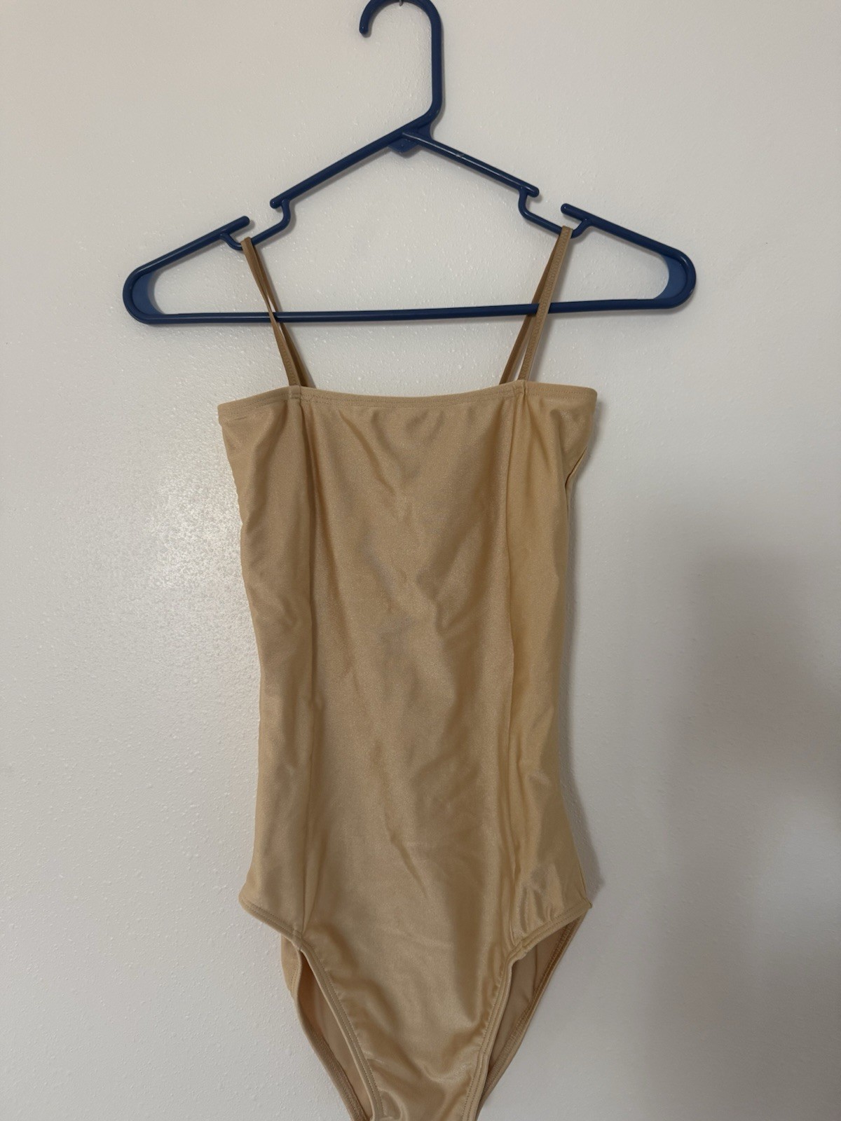 Women’s Beige/Nude Solid Spaghetti Strap Dance Leotard One-Piece Bodysuit