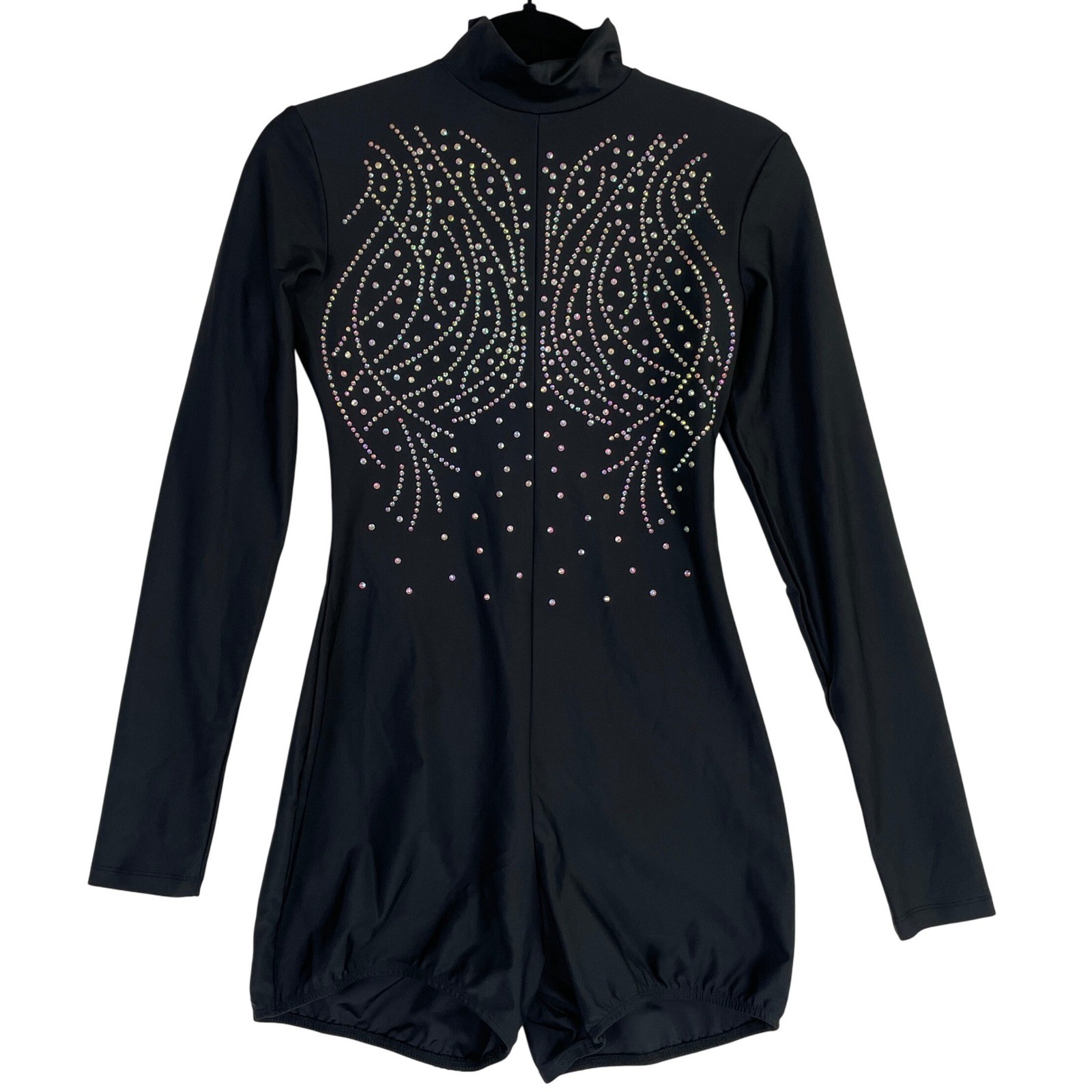 Alexandra Collection Leotard Women’s Large Black Long Sleeve Romper Rhinestone