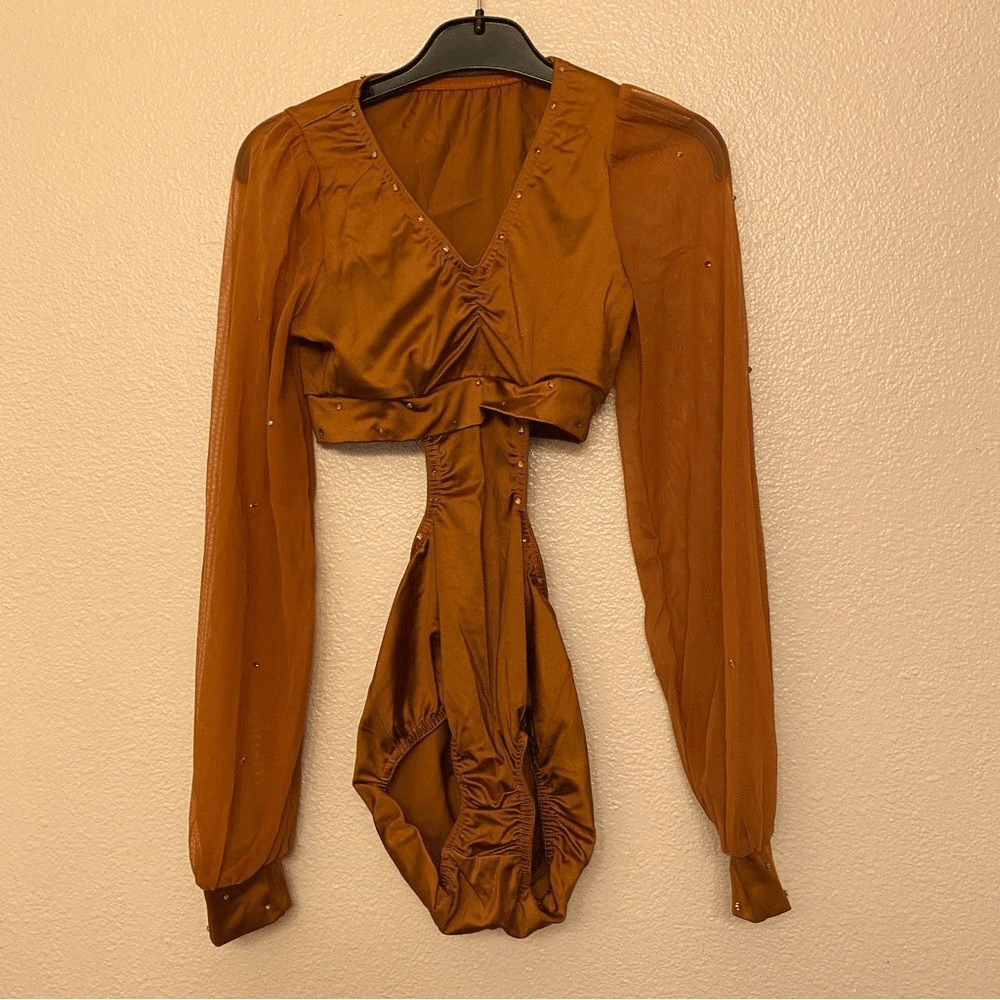 Kelle dance solo costume Orange bronze poet leotard 4235 LC-large child