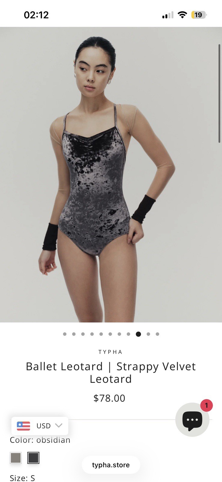 Typha Women’s Charcoal Gray Strappy Velvet Ballet Leotard Size S