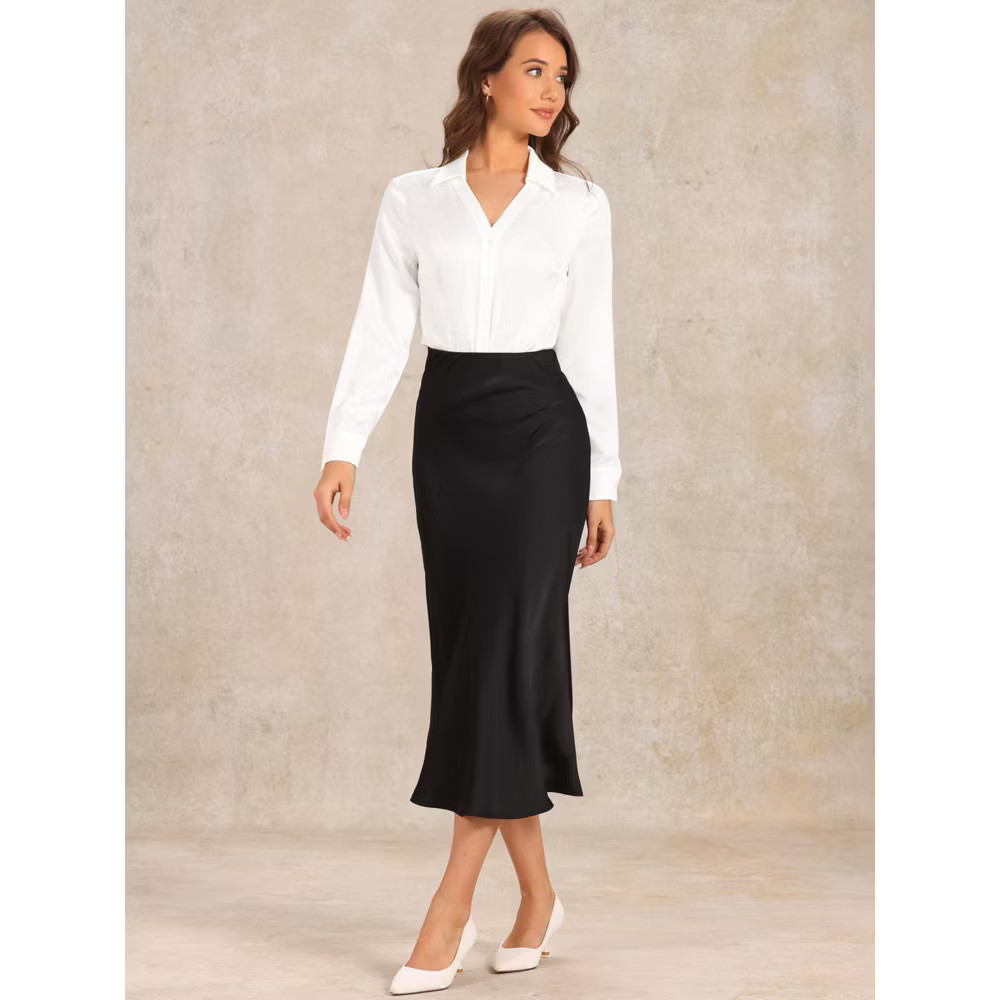 INSPIRE CHIC Women Business Button Down One-piece Collared Long Sleeve