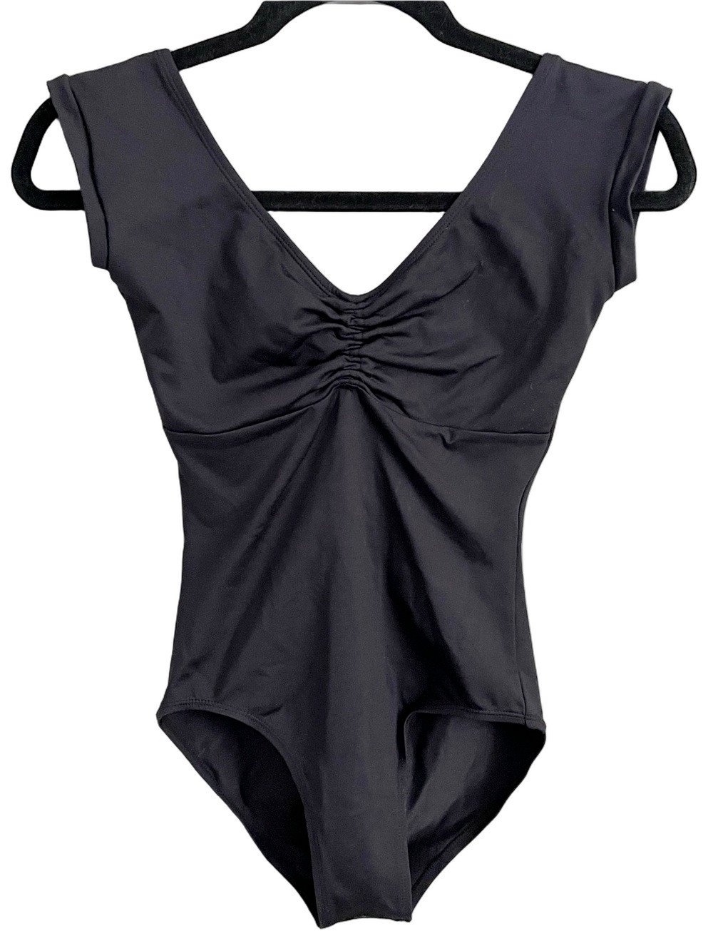 Gaynor Minden Black Cap Sleeve Leotard Bodysuit – Small