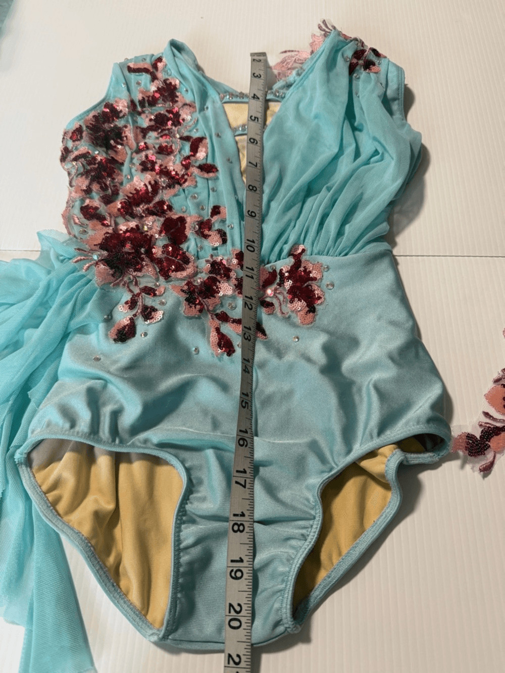 Glamour solo dance costume aqua blue lyrical contemporary mesh dress XSA