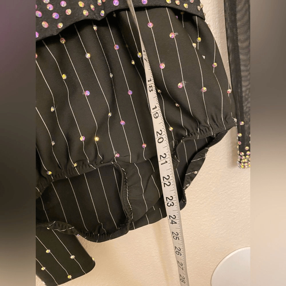 Kelle solo dance costume 2 piece black pin stripe jazz bling 5333 stoned LC