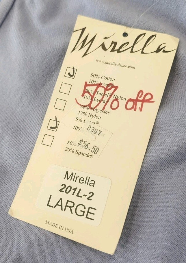 NWT Mirella Dancewear Leotard Light Blue with Attached Sheer Chiffon Skirt Sz L