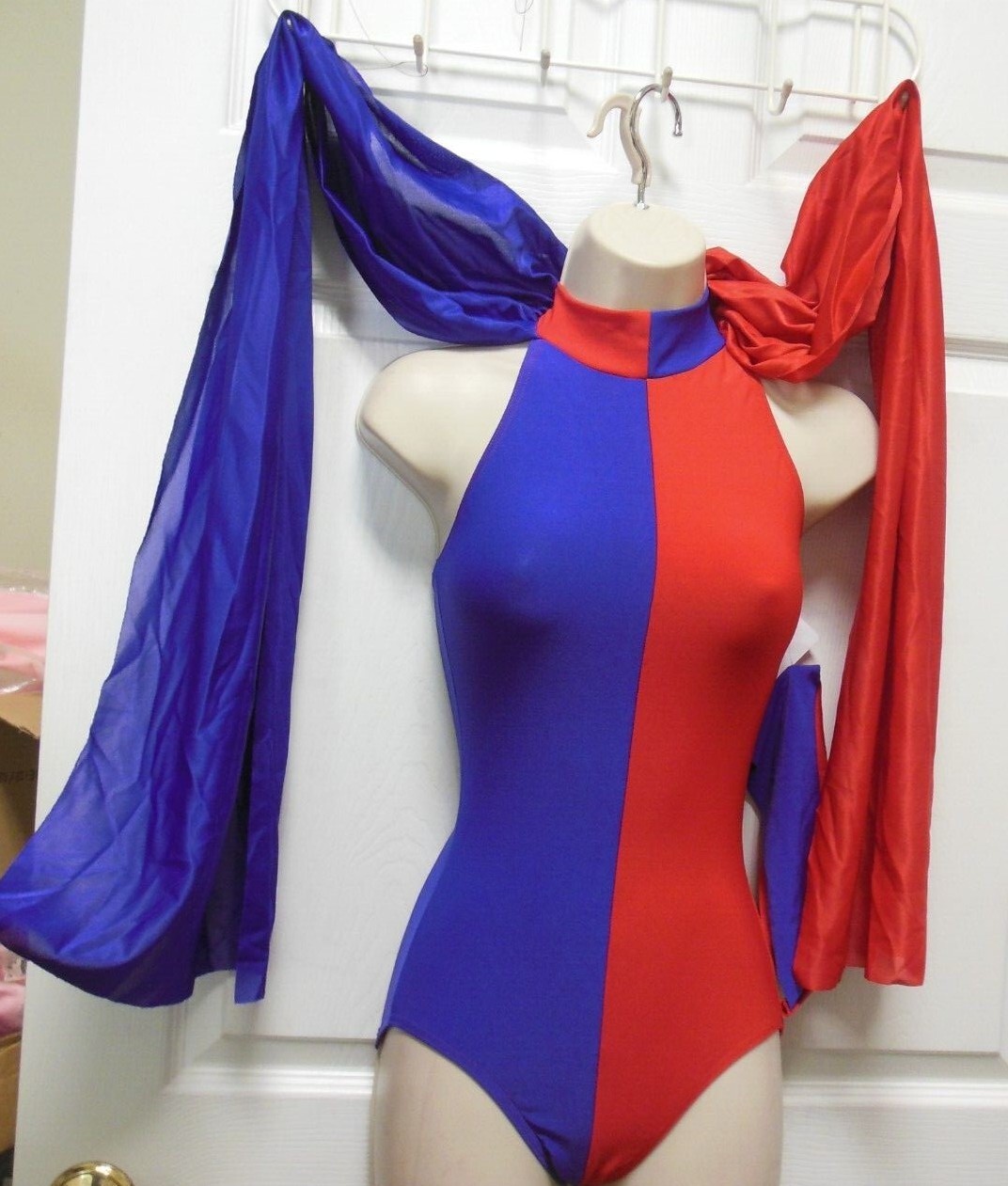 Small adult lyrical leotard skirt drape full circle half half red purple set