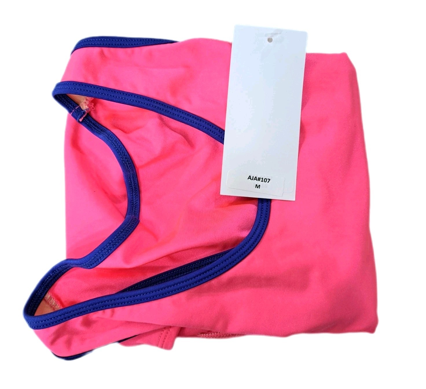 Aja VTG 90s Twisted Triangle Open Back Leotard Coolmax Bra Liner Neon Pink AM