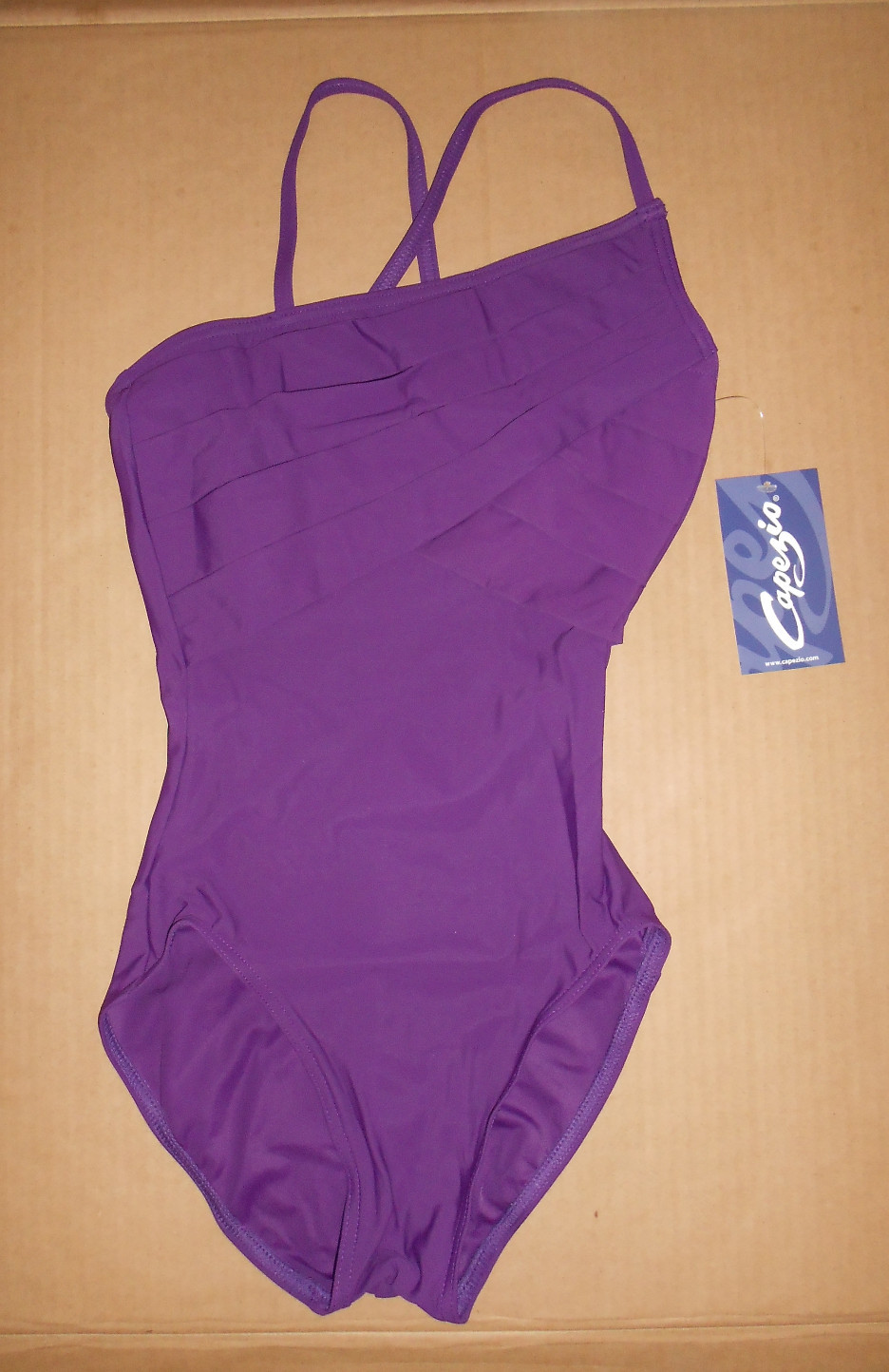 GEOMETRIC STRAP CAMSOLE LEOTARD PLEATED FRONT GRAPE ADULT STYLE NUMBER 10191