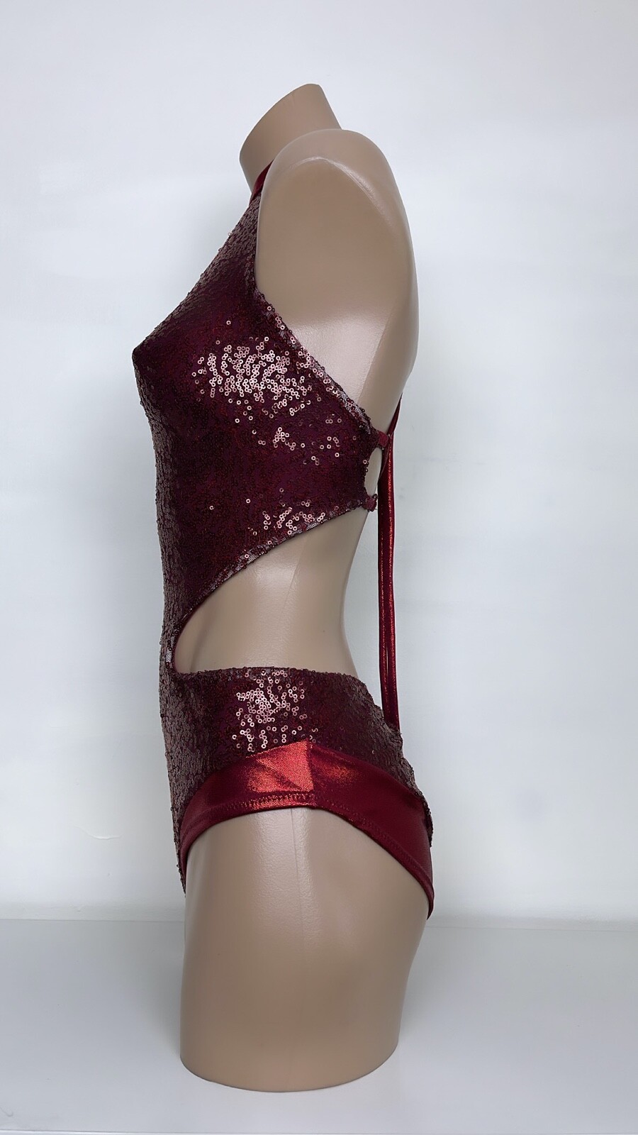 Schminke 🍷 burgundy sequin Goddess leotard pole wear dance halter bodysuit