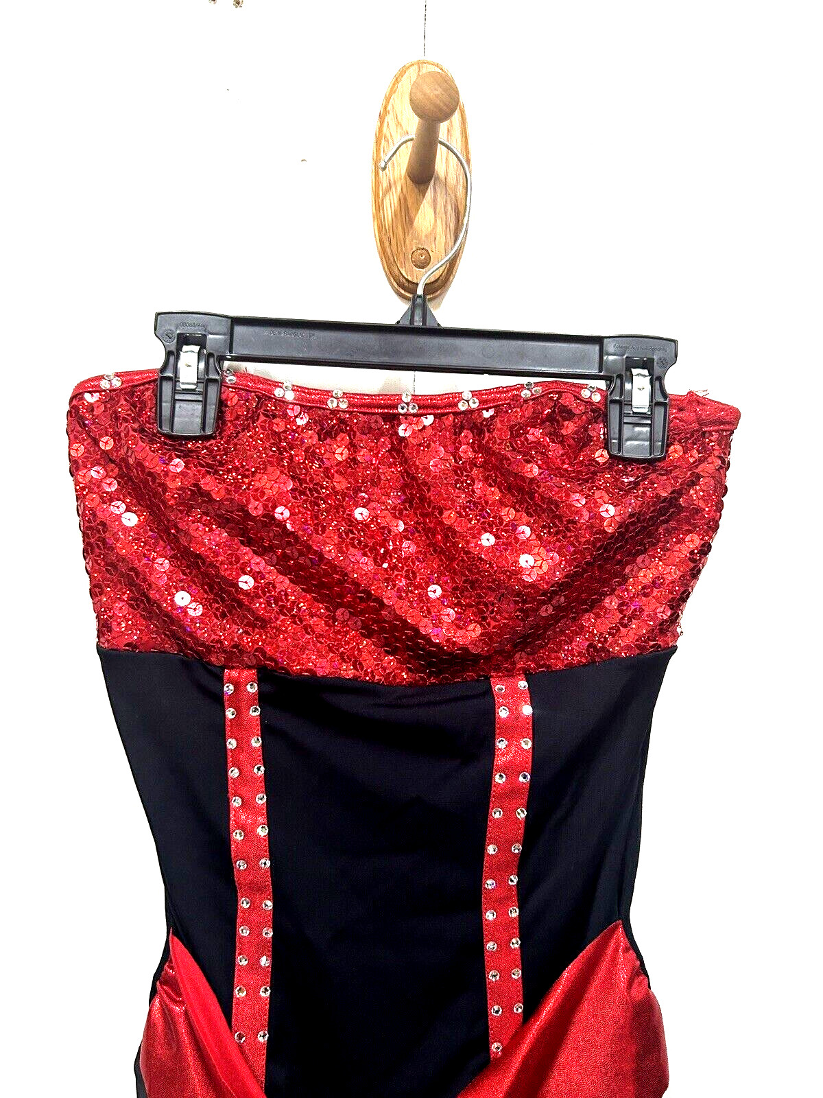 Weissman’s Dance Red Glitter & Black Dance Leotard Halter Dress Size SM Adult