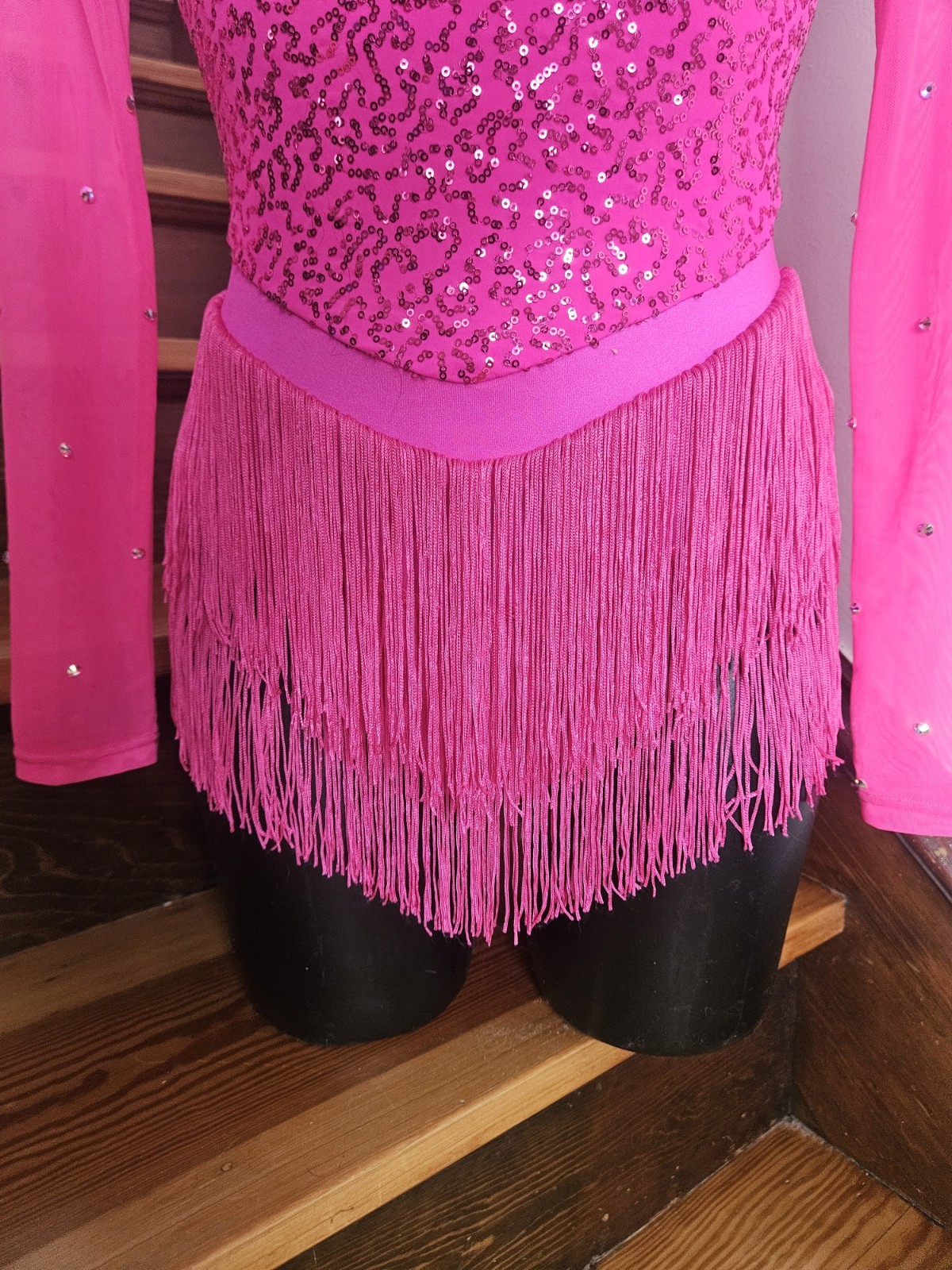 Balera Leotard Pink Sequin Rhinestone Dance Adult Small Long Sleeve Shines!