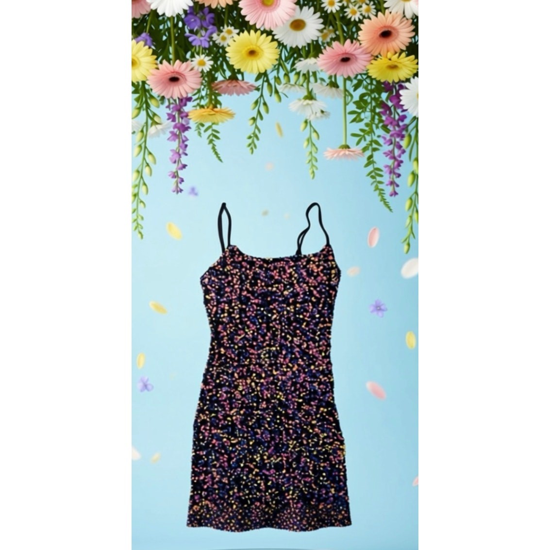multi color sequined mini dress bodycon stretch S.M