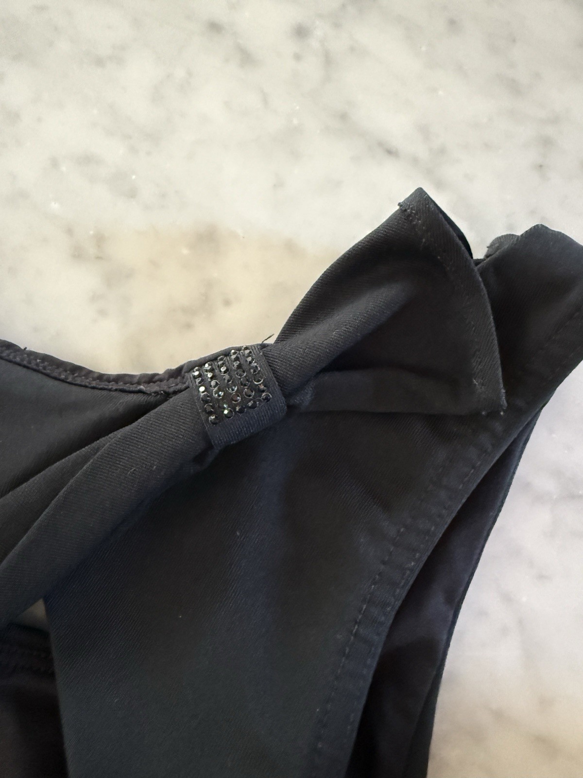 Mirella Black Tank Leotard Size Small Pretty Back With Bow And Rhinestone Detail