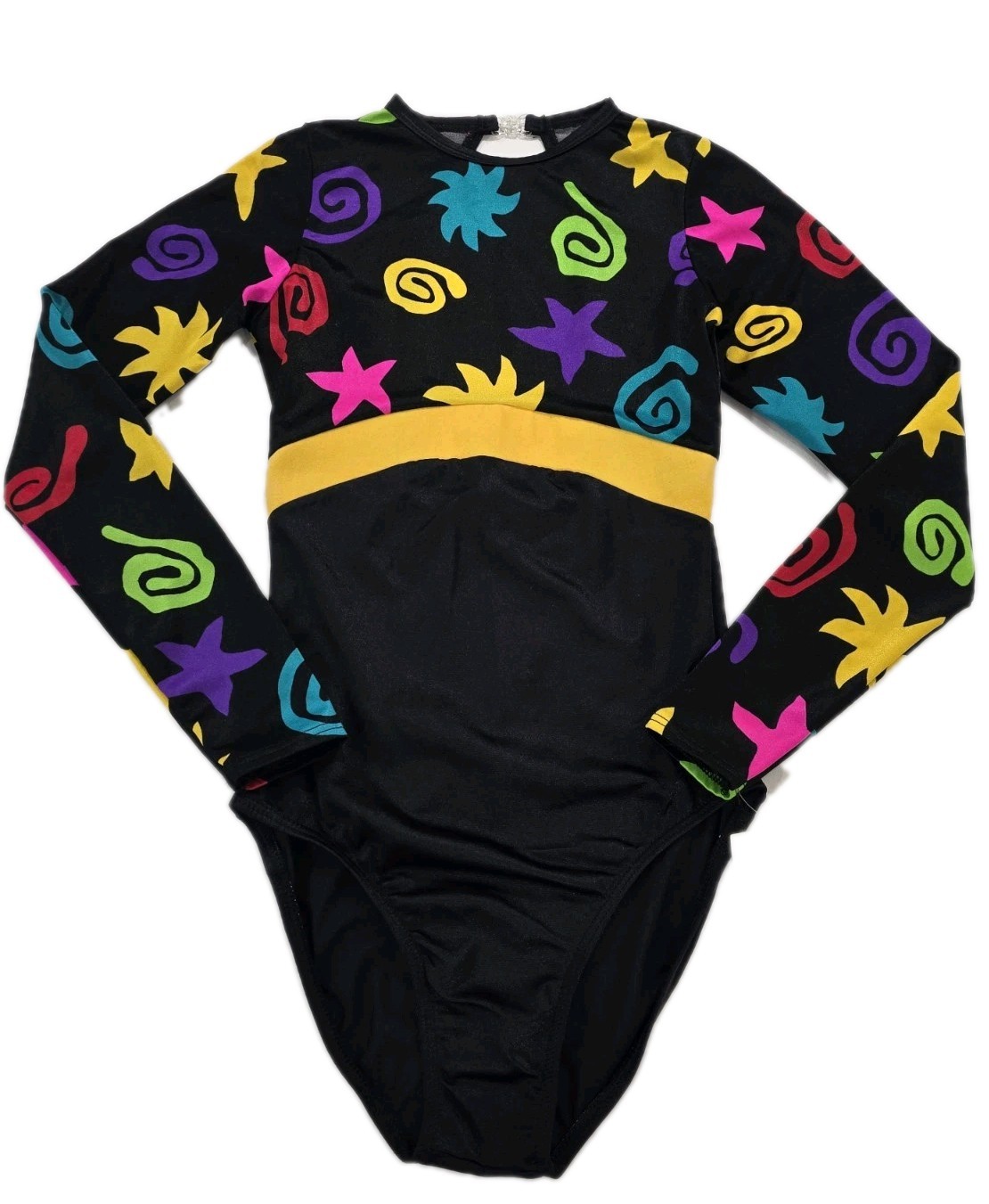 Body Wrappers Vintage 80s Open Back LS Colorful Leotard Dance Preteen Adult XS/S