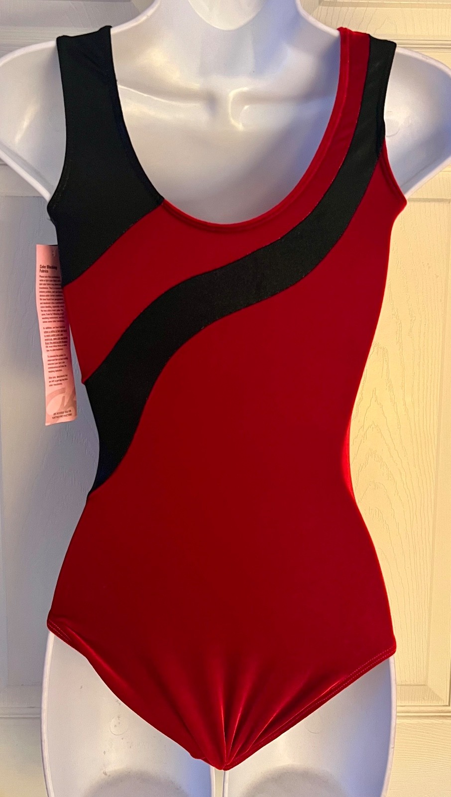 GK RED VELVET LADIES X-SMALL BLACK FOIL LINES JA GYMNASTIC DANCE TANK LEOTARD XS