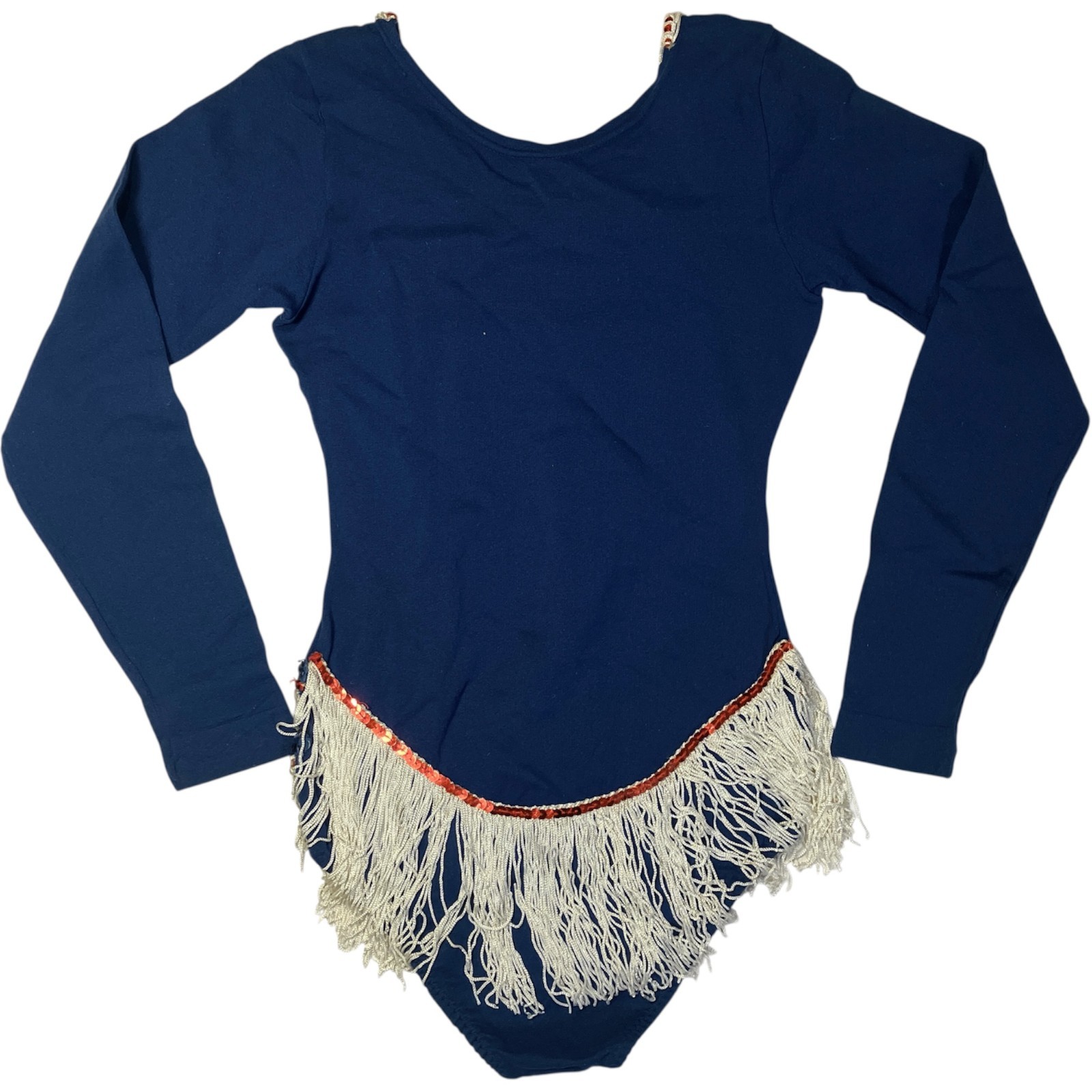 Vtg Majorette Dance Parade Costume Leotard Bodysuit Fringe Sequin Red White Blue