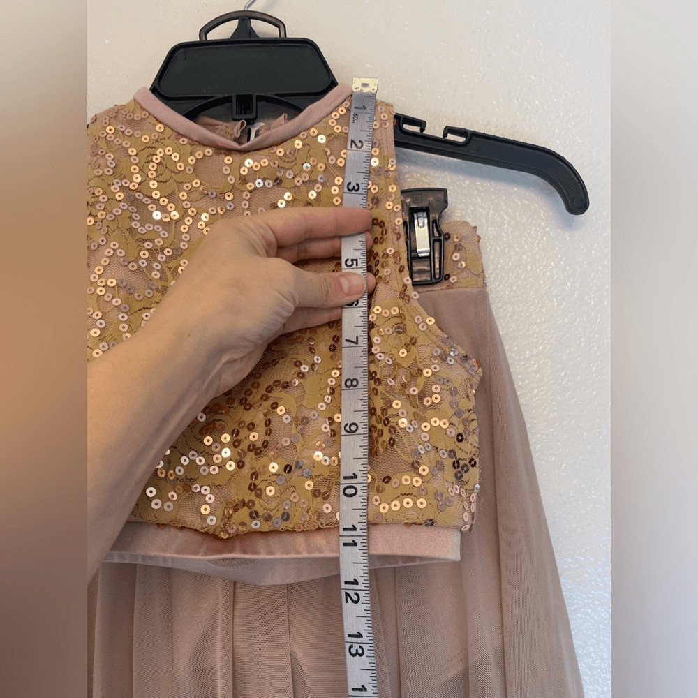 The Line up solo dance costume blush mauve lace 2 piece maxi skirt leotard XXS