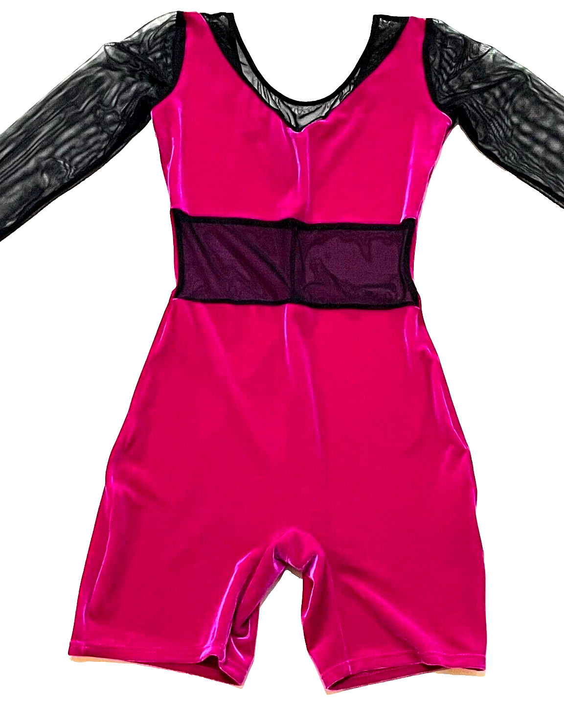 Motionwear Velvet Biketard Bodysuit Unitard Mesh LS Competition Duet New Women M