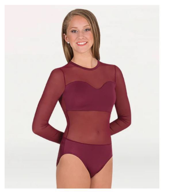 Body Wrappers long sheer sleeve leotards white or burgundy NL200 Ladies