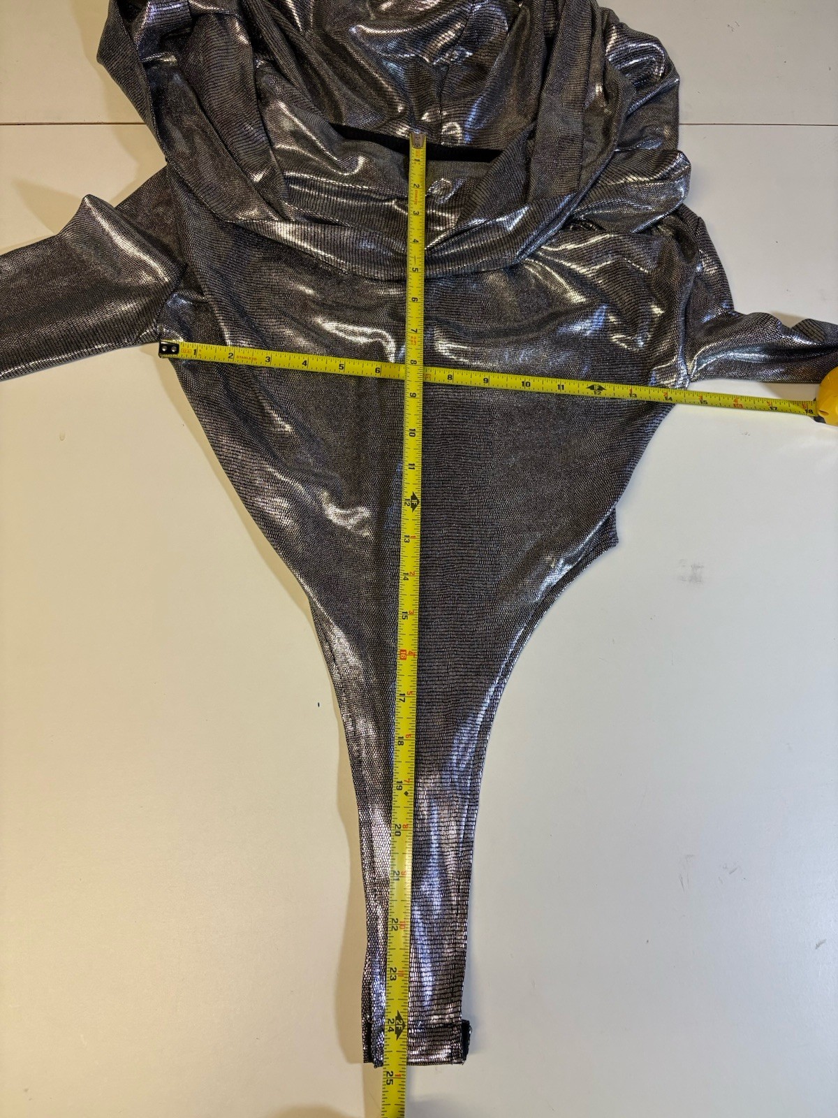 Unbranded Body Suit Small Silver/Black L/S Cowl Neck Hooded Rave/EDC/Dance