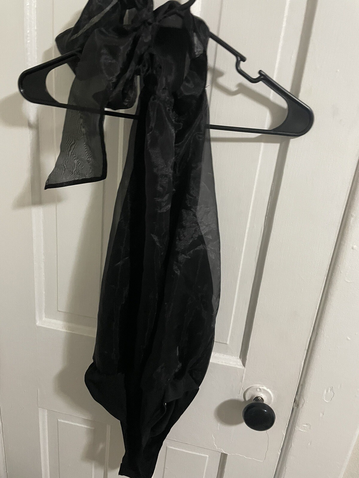 ThirtyThirty Leotard Size S Black Chiffon Shell With Lining W/Chiffon Tie Neck
