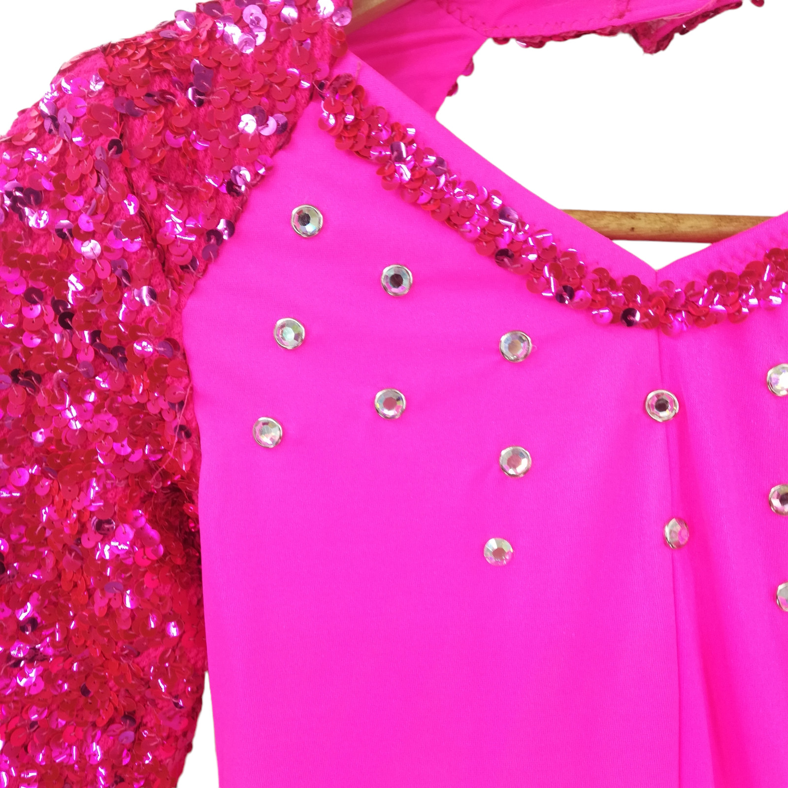 Adult Womans Long Sleeve One Piece Shorts Sequin Dance Costume Size S? Hot Pink