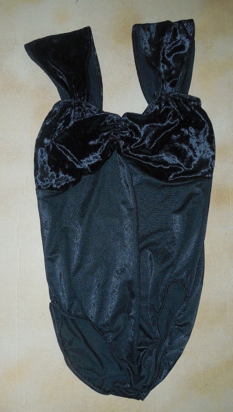 NWOT Wolff Fording Gathered Wide Strap Black Leotard Medium Ladies Velvet Bodice