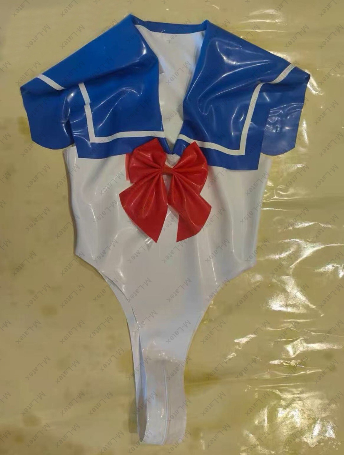 Latex Rubber Gummi sailor cosplay high cut Leotard bodysuit bow customized #1427