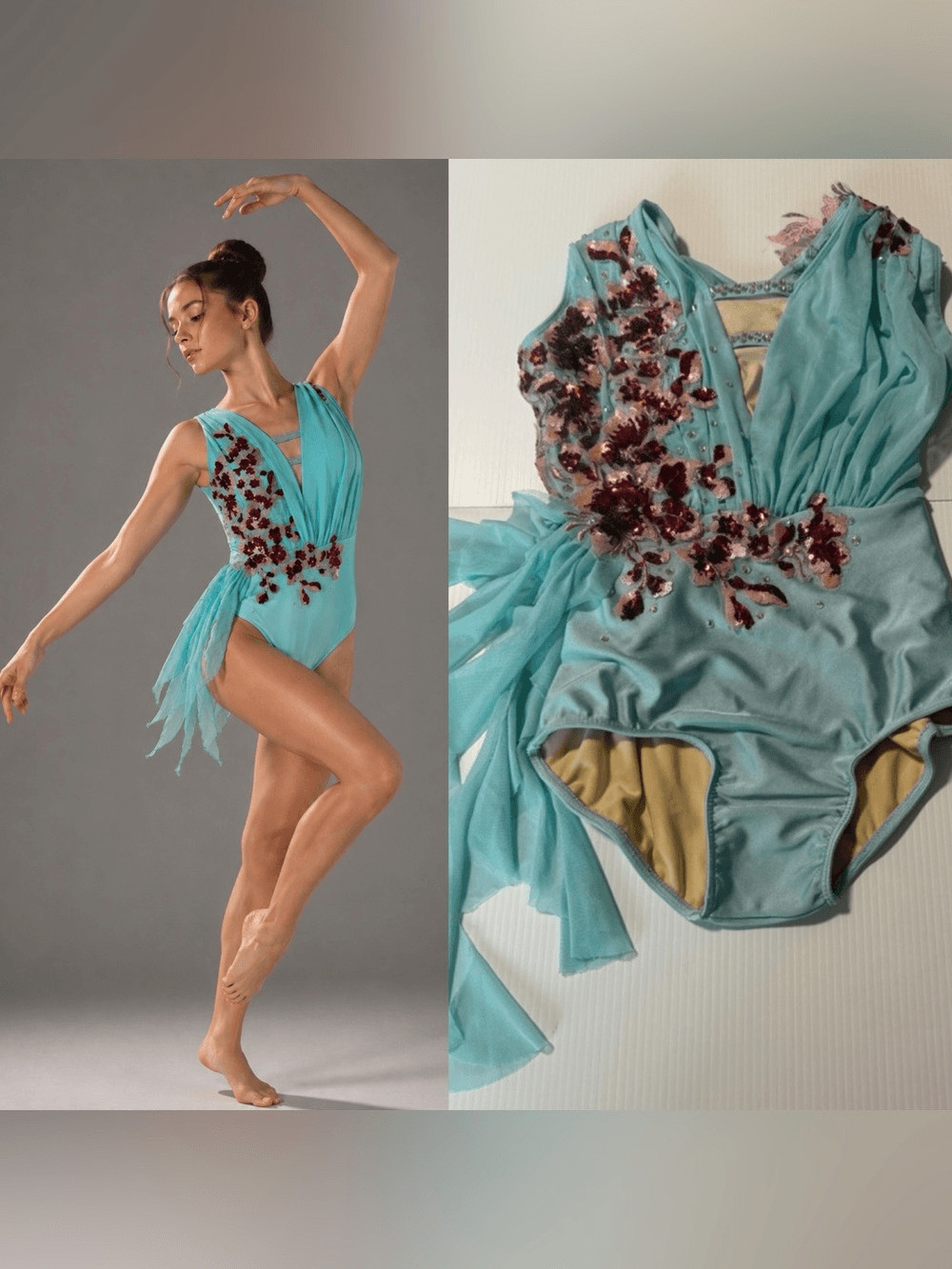 Glamour solo dance costume aqua blue lyrical contemporary mesh dress XSA
